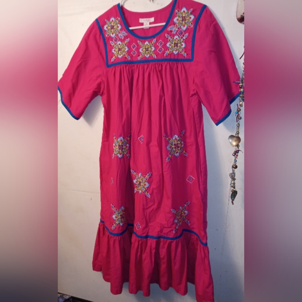 90's BEACH RESORT SWIM EMBELLISHED EMBROIDERY MIDI DRESS WOMEN'S